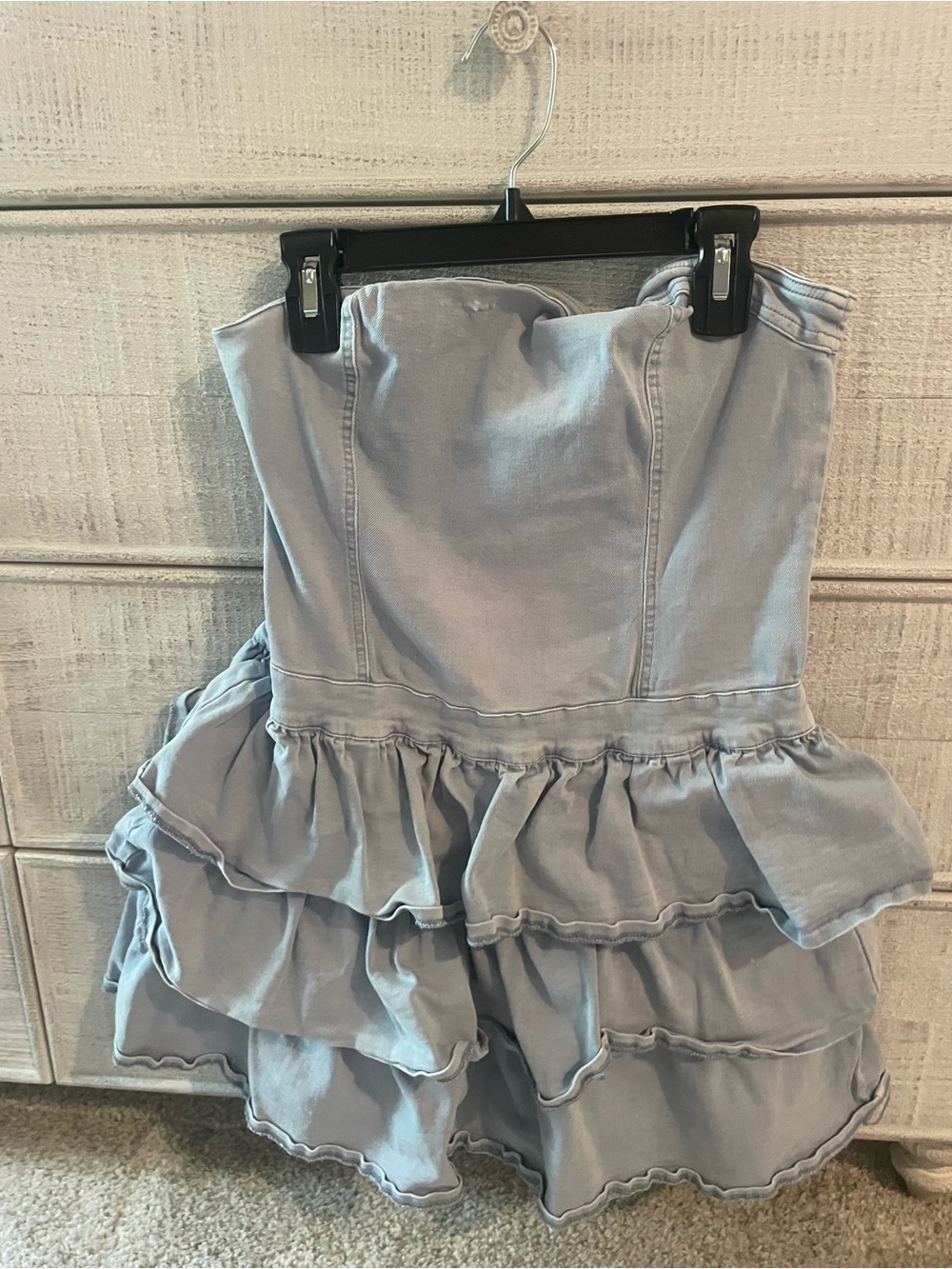 Mustard Seed Light Blue Strapless Ruffle Tiered Mini Skirt